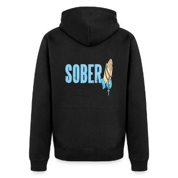 SOBER Retro Christian Sobriety Designs - Unisex Premium Bio Zip Hoodie - Schwarz - Hinten - Nico (187cm)