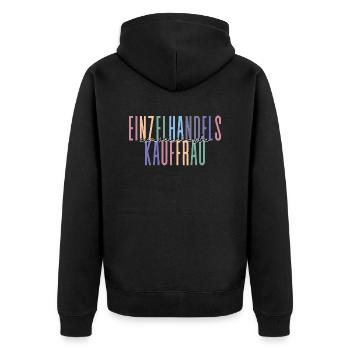 examinierte Einzelhandelskauffrau -buntes Design - Unisex Premium Bio Zip Hoodie - Schwarz - Hinten - Nico (187cm)