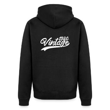 Vintage 1980 Geburtstagsgeschenk 1980 - Unisex Premium Bio Zip Hoodie - Schwarz - Hinten - Nico (187cm)