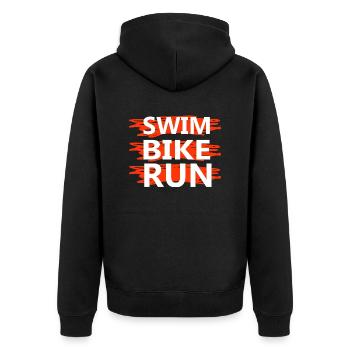 Triathlon Swim Bike Run Marathon - Unisex Premium Bio Zip Hoodie - Schwarz - Hinten - Nico (187cm)