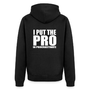 Procrastinate quote - Unisex Premium Organic Zip Hoodie - black - Back - Nico (187cm)