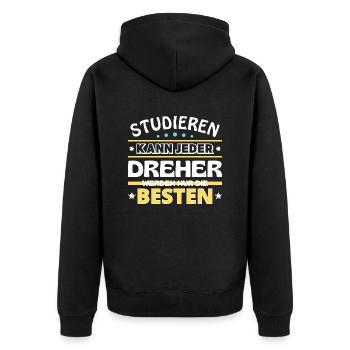 Studieren kann jeder Dreher sind die Besten - Unisex Premium Bio Zip Hoodie - Schwarz - Hinten - Nico (187cm)