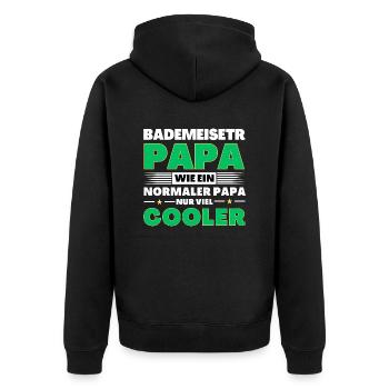 Bademeister Papa wie ein normaler nur viel cooler - Unisex Premium Bio Zip Hoodie - Schwarz - Hinten - Nico (187cm)