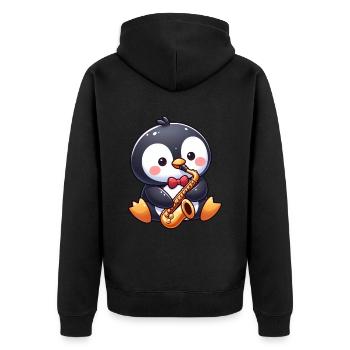 Pinguin Jazz Saxofon Saxofonist Musik - Unisex Premium Bio Zip Hoodie - Schwarz - Hinten - Nico (187cm)