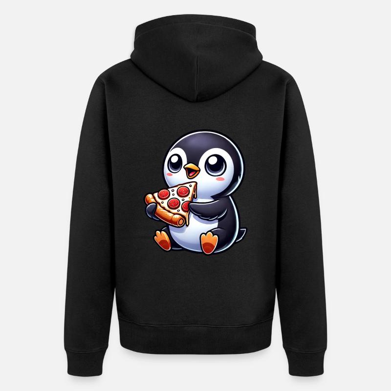 Mignon pingouin pizza dessin animé - Veste à capuche bio Premium Unisexe - noir