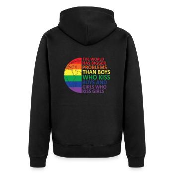 LGBTQ Nonbinary Coloré Rainbow Flag LGBTQ + Pride - Veste à capuche bio Premium Unisexe - noir - Dos - Nico (187cm)