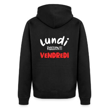 lundi ressenti vendredi - humour - Veste à capuche bio Premium Unisexe - noir - Dos - Nico (187cm)
