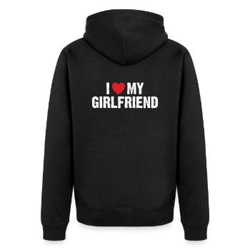 I love my girlfriend - Unisex Premium Organic Zip Hoodie - black - Back - Nico (187cm)