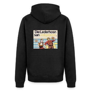 Die Lederhosn san vollgepisst. - Unisex Premium Bio Zip Hoodie - Schwarz - Hinten - Nico (187cm)