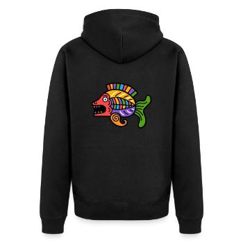 Kultur der Inkas, Fischsymbol - Unisex Premium Bio Zip Hoodie - Schwarz - Hinten - Nico (187cm)
