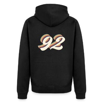 Jahrgang zum 92-jährigen Jubiläum - Unisex Premium Bio Zip Hoodie - Schwarz - Hinten - Nico (187cm)