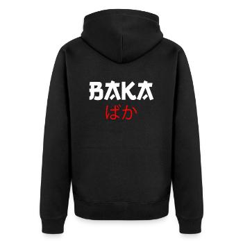 Baka japanisch kanji - Unisex Premium Bio Zip Hoodie - Schwarz - Hinten - Nico (187cm)