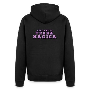 "Salento Magic Land" - Unisex Premium Organic Zip Hoodie - black - Back - Nico (187cm)