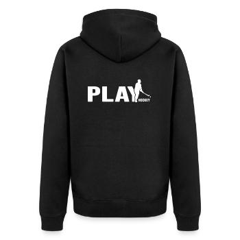Feldhockey Hockeyspieler Hockeyteam Hockeyspiel - Unisex Premium Bio Zip Hoodie - Schwarz - Hinten - Nico (187cm)
