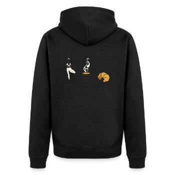 Yoga & Kaffee & Croissant - Unisex Premium Bio Zip Hoodie - Schwarz - Hinten - Nico (187cm)
