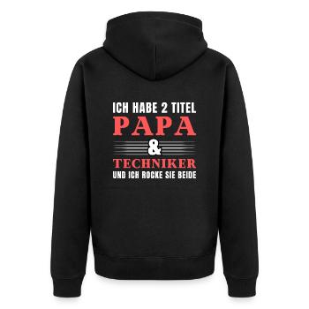 Ich habe 2 Titel Papa und Techniker - Unisex Premium Bio Zip Hoodie - Schwarz - Hinten - Nico (187cm)