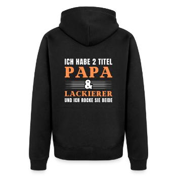 Ich habe 2 Titel Papa und Lackierer - Unisex Premium Bio Zip Hoodie - Schwarz - Hinten - Nico (187cm)