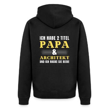 Ich habe 2 Titel Papa und Architekt - Unisex Premium Bio Zip Hoodie - Schwarz - Hinten - Nico (187cm)