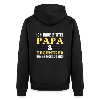 Ich habe 2 Titel Papa und Techniker - Unisex Premium Bio Zip Hoodie - Schwarz - Hinten - Nico (187cm)