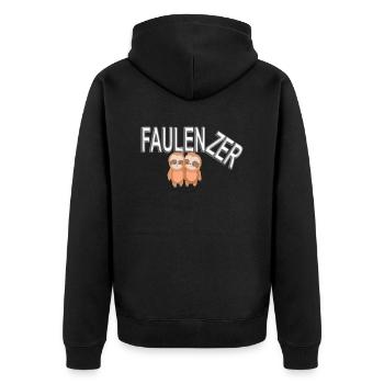 Faulenzer - Faultier - Unisex Premium Bio Zip Hoodie - Schwarz - Hinten - Nico (187cm)