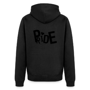 Pride Schriftzug - Unisex Premium Bio Zip Hoodie - Schwarz - Hinten - Nico (187cm)