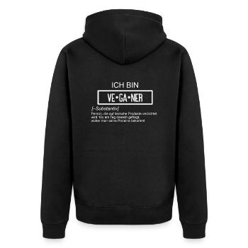Veganer Defintion - Unisex Premium Bio Zip Hoodie - Schwarz - Hinten - Nico (187cm)