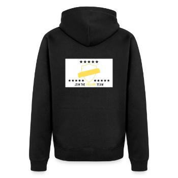JOIN THE YELLOW TEAM // WHITE VERSION - Unisex Premium Bio Zip Hoodie - Schwarz - Hinten - Nico (187cm)