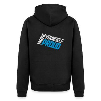 make yourself proud Zitat - Unisex Premium Bio Zip Hoodie - Schwarz - Hinten - Nico (187cm)