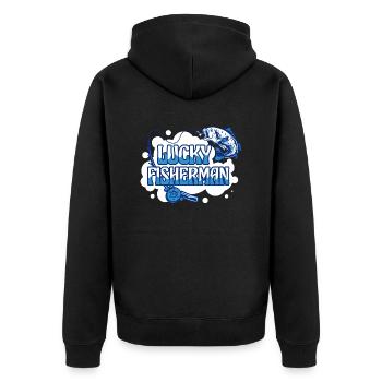 Glücksfischer Angelrute Glücksfischer Angelrute In - Unisex Premium Bio Zip Hoodie - Schwarz - Hinten - Nico (187cm)