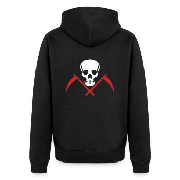 Totenkopf mit Sichel - Unisex Premium Bio Zip Hoodie - Schwarz - Hinten - Nico (187cm)