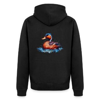 Eine schöne Ente schwimmt im See und Wasser - Unisex Premium Bio Zip Hoodie - Schwarz - Hinten - Nico (187cm)