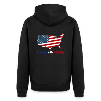 Alles Gute zum 4. Juli, Unabhängigkeitstag, USA, Sterne - Unisex Premium Bio Zip Hoodie - Schwarz - Hinten - Nico (187cm)