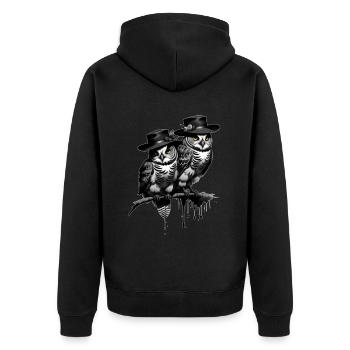 Eulen mit Hut - Unisex Premium Bio Zip Hoodie - Schwarz - Hinten - Nico (187cm)