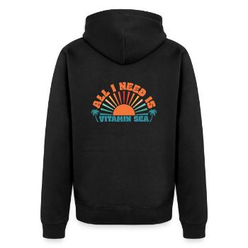 All I Need is Vitamin Sea, Sommer, Sonne, Strand - Unisex Premium Bio Zip Hoodie - Schwarz - Hinten - Nico (187cm)