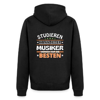Studieren kann jeder Musiker sind die Besten - Unisex Premium Bio Zip Hoodie - Schwarz - Hinten - Nico (187cm)