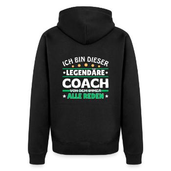 Ich bin dieser legendäre Coach - Unisex Premium Bio Zip Hoodie - Schwarz - Hinten - Nico (187cm)