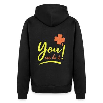 You can do it! - Glücksbringer - Mut machen - Unisex Premium Bio Zip Hoodie - Schwarz - Hinten - Nico (187cm)