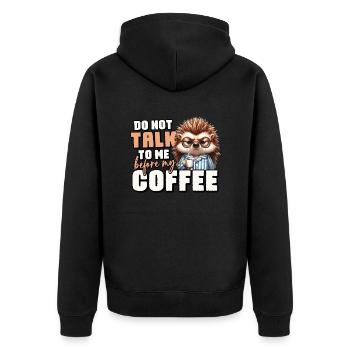 Grumpy hedgehog with coffee - Unisex Premium Organic Zip Hoodie - black - Back - Nico (187cm)
