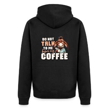 Grumpy donkey with coffee - Unisex Premium Organic Zip Hoodie - black - Back - Nico (187cm)