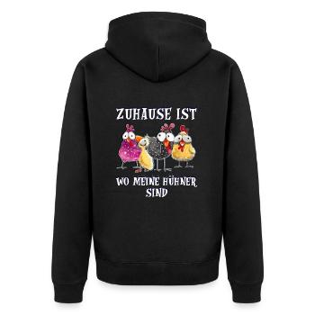zuhause ist wo meine Hühner sind - Unisex Premium Bio Zip Hoodie - Schwarz - Hinten - Nico (187cm)