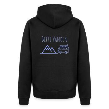 Bitte VANDEN am Berg - Unisex Premium Bio Zip Hoodie - Schwarz - Hinten - Nico (187cm)