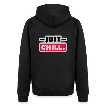 Just Chill Text Logo - Unisex Premium Bio Zip Hoodie - Schwarz - Hinten - Nico (187cm)