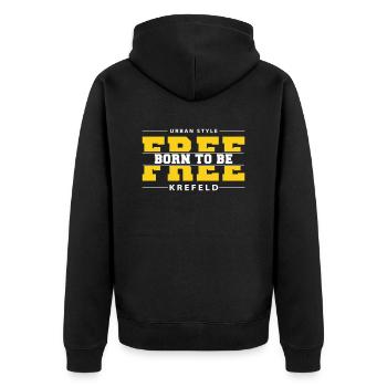 Krefeld Meine Stadt Urban Style Born Free - Unisex Premium Bio Zip Hoodie - Schwarz - Hinten - Nico (187cm)