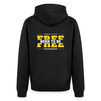 Paderborn Meine Stadt Urban Style Born Free - Unisex Premium Bio Zip Hoodie - Schwarz - Hinten - Nico (187cm)