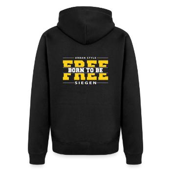 Siegen Meine Stadt Urban Style Born Free - Unisex Premium Bio Zip Hoodie - Schwarz - Hinten - Nico (187cm)