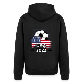 USA Amerika 2022 Fußball - Unisex Premium Bio Zip Hoodie - Schwarz - Hinten - Nico (187cm)