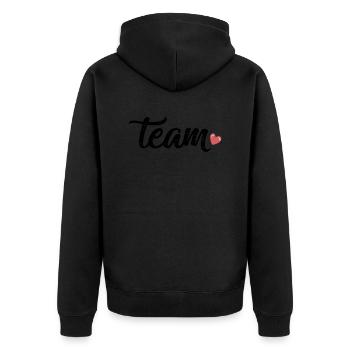 team herz - Unisex Premium Bio Zip Hoodie - Schwarz - Hinten - Nico (187cm)