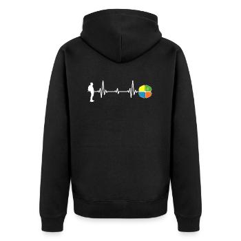 Geocache outdoor-life Wanderheld Schnitzeljagd - Unisex Premium Bio Zip Hoodie - Schwarz - Hinten - Nico (187cm)