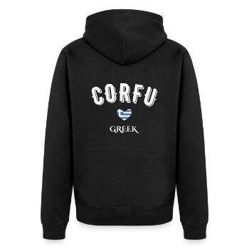 Griechisches Korfu - Unisex Premium Bio Zip Hoodie - Schwarz - Hinten - Nico (187cm)