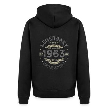 1963 Jubiläum legendär seit 1963 - Unisex Premium Bio Zip Hoodie - Schwarz - Hinten - Nico (187cm)